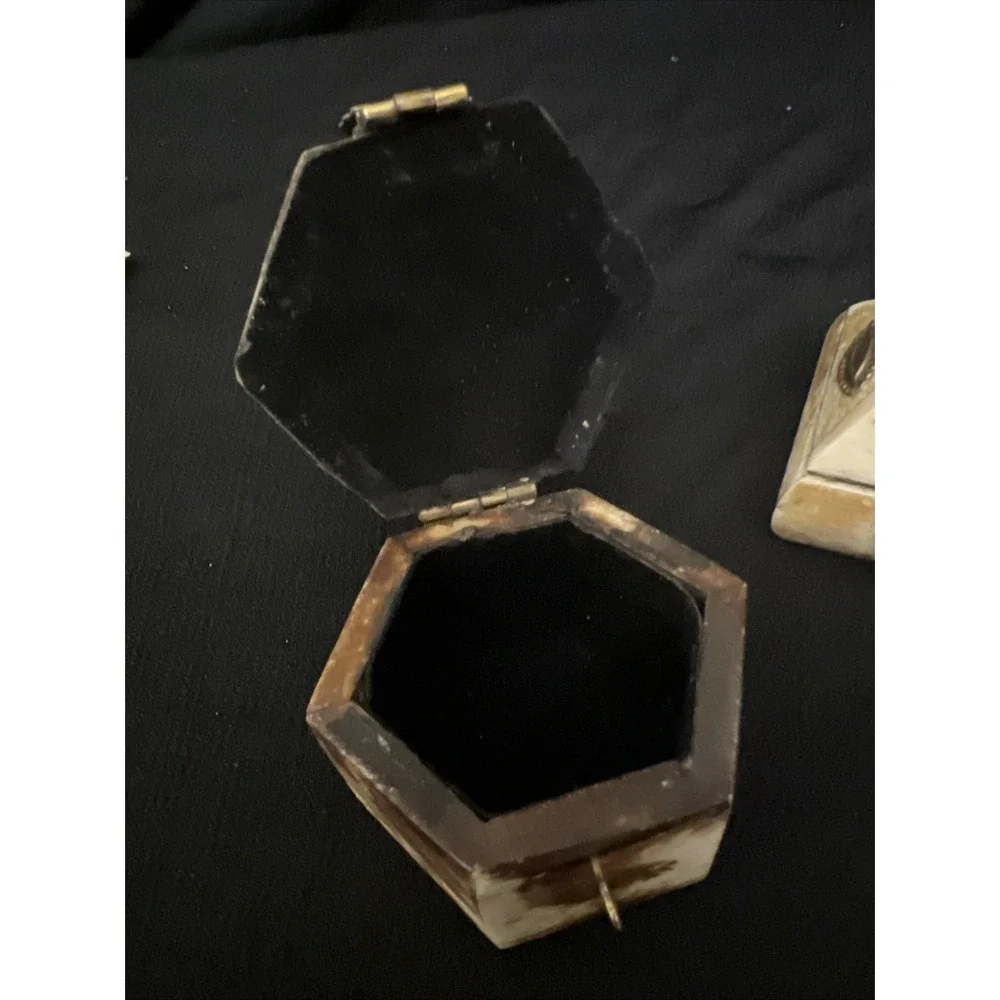 Vintage Small Inlaid Trinket Boxes Velvet Lined Wood Core Set Of 2